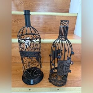 NWT 2 Wine Bottle Shaped Cage Bar Decor Cork Holder Kitchen Decor